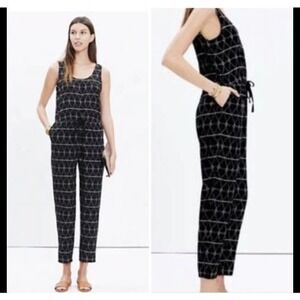 Madewell Jumpsuit Size Medium Black White Diamond Print Sleeveless Pockets baggy